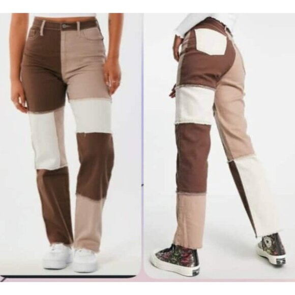 Hollister Women’s 27 Ultra High-Rise Dad Jeans Brown Beige Raw Edge - Picture 1 of 16